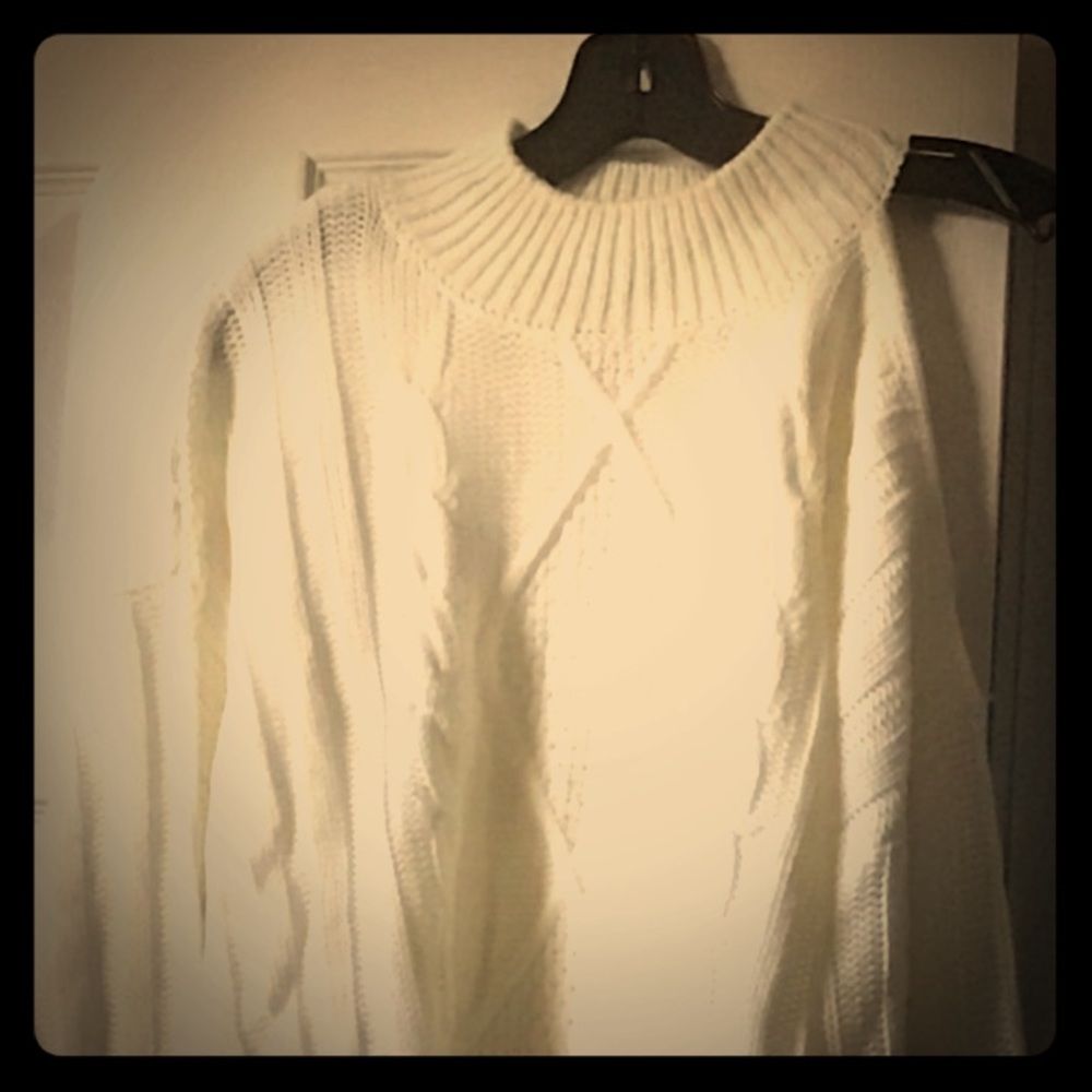 BOSTON PROPER off-white asymmetrical cable sweater